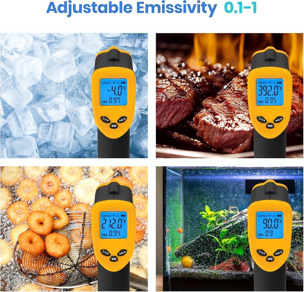 Fast-Reading Infrared Thermometer with Backlit Display - Adjustable Emissivity