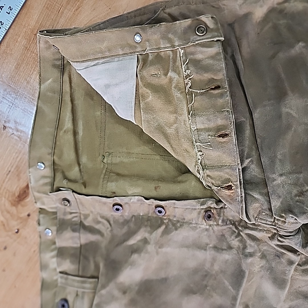 Vtg 40s Black Bear Brand Rain Tite Waxed Canvas Work Pants Button Fly Union Made