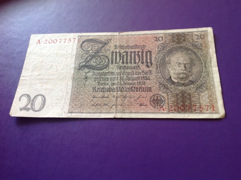 20 Germany Reichsmark banknote dated 1929