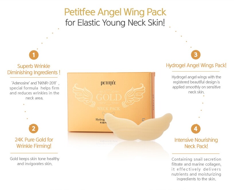 PETITFEE Gold Neck Patch 15pcs Necklines Pack Neck Mask Sheets Korean Cosmetics