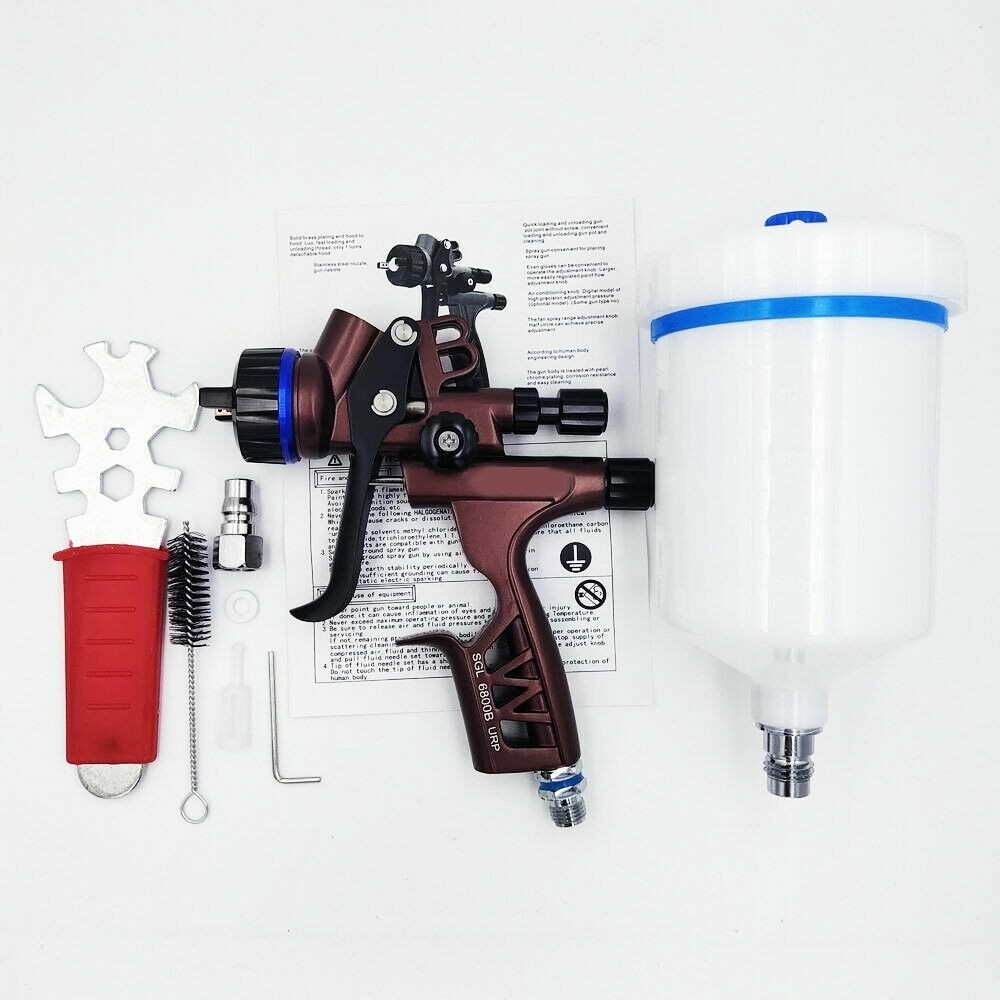 600ML HVLP Spray Gun 1.3mm Nozzle With Pressure Regulator Car Surface Spraying