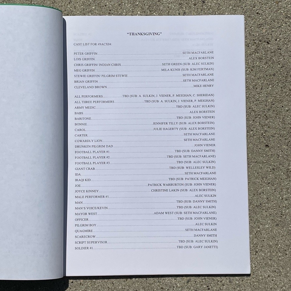 Family Guy Original 2010 Production Used Table Draft Script Seth Green Chris
