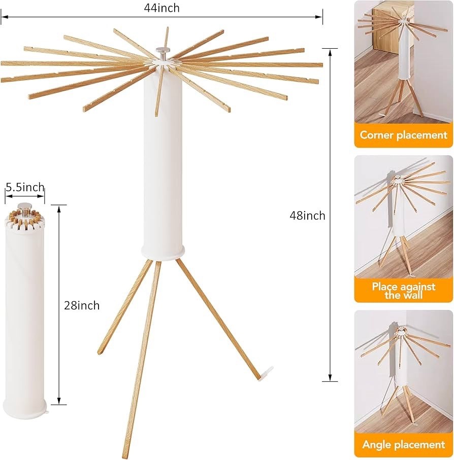 Umbrella-Shaped Large Capacity Foldable Clothes Drying Rack Beech Wood