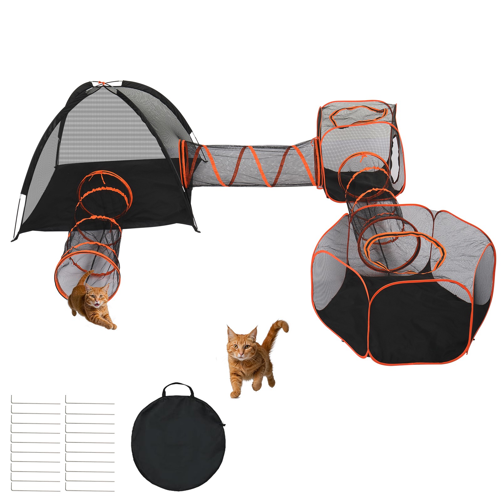 6 in 1 Portable Cat Play Tent with Tunnels and Cat Houses for In/Outdoor