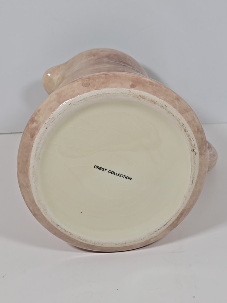Ceramic Crest Collection Water Pitcher Beige - Brown With Embossed Crest 9" Tall