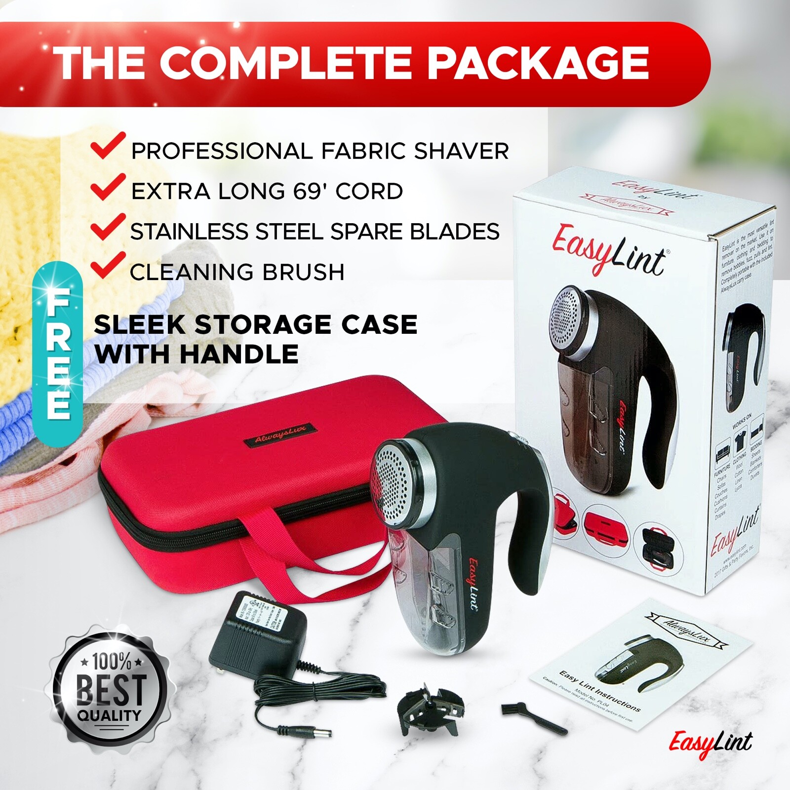 EasyLint Pro Lint Remover Fabric Shaver Fuzz Pill Bobble Defuzzer Sweater Shaver