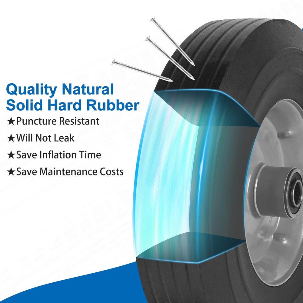 10 x 2.5 Flat Free Solid Rubber Tire 10 Inch Hand Truck Solid Wheels Replacement