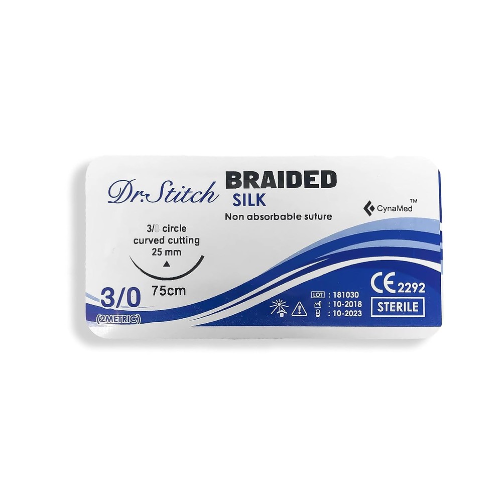 CynaMed Suture Thread with Needle (12-Pack) – Black Training Sutures