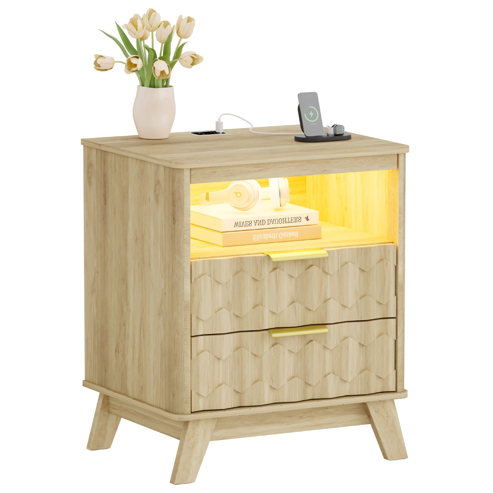 Gurexl LED Nightstand - with Auto Sensor, Natural Night Stand with 3 Color Light