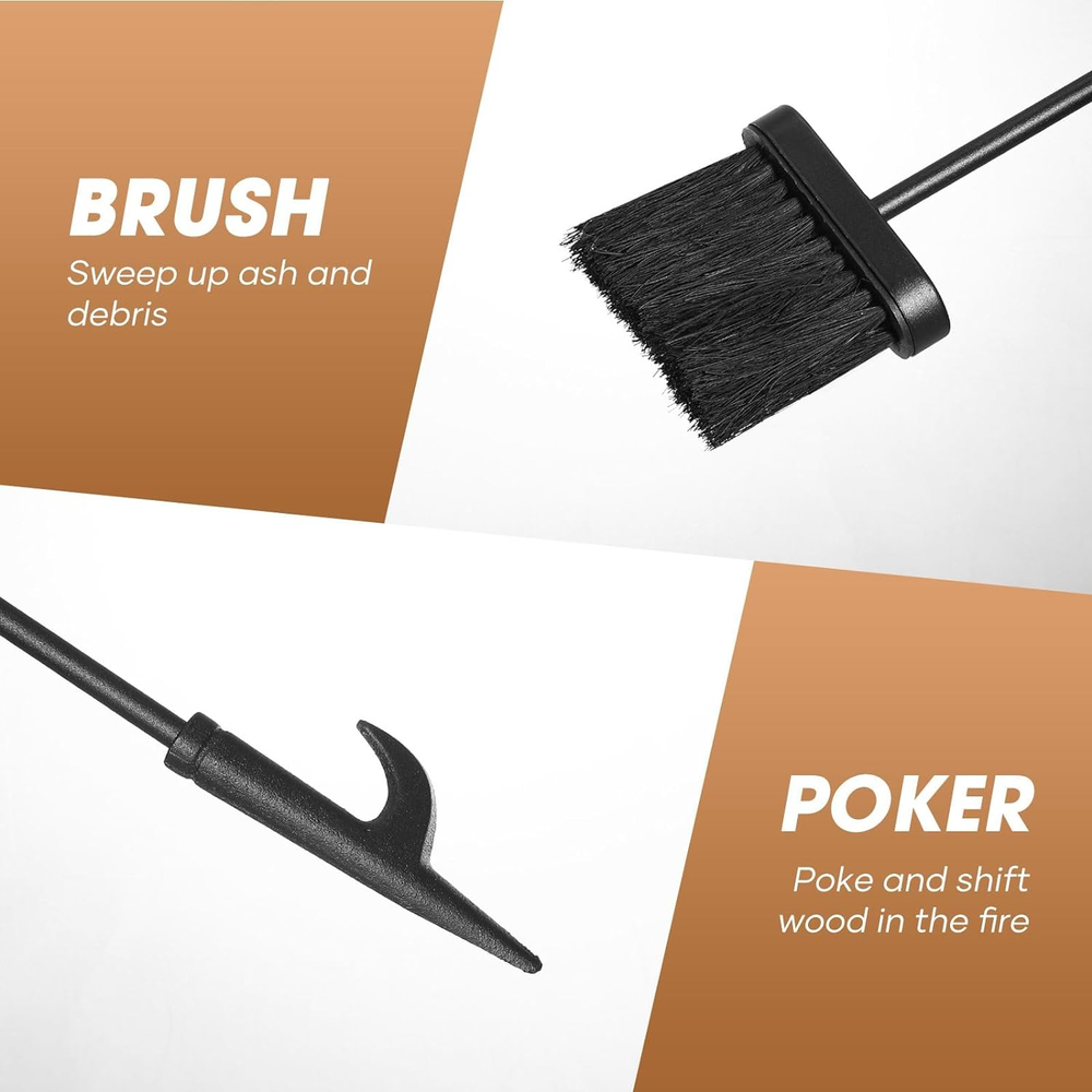 OGL 5 Pcs Fireplace Tools Sets, Firepit Poker Toolset with Accessories Include T