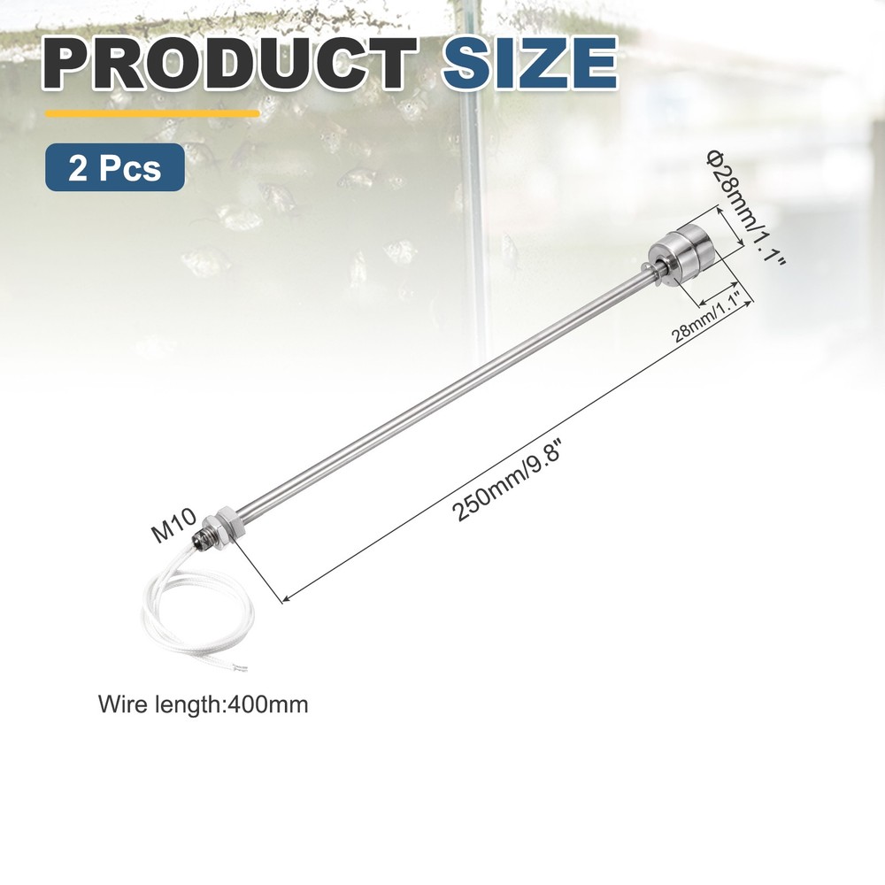 Float Switch 250mm Rod 0.5A Vertical Single Float for Pump/Alarm 2 Pcs