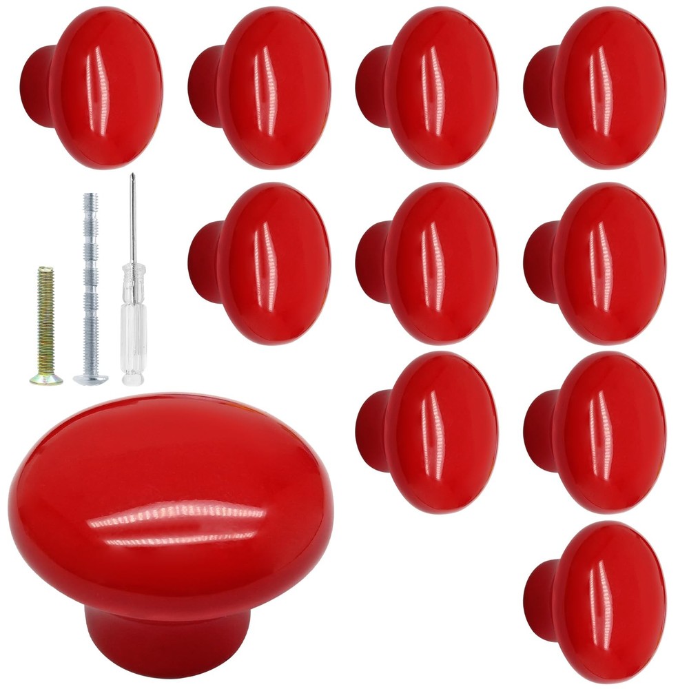 Biaungdo 10 Pack Red Ceramic Kitchen Cabinet Knobs Pulls, 32 mm/1.26 Inch