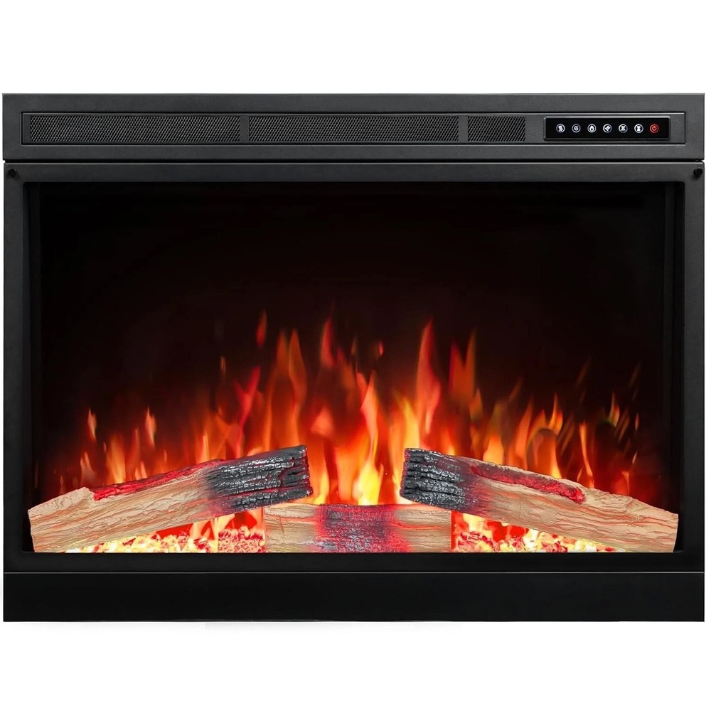 39" Electric Fireplace Insert with Realistic Flame & Logs, Recess