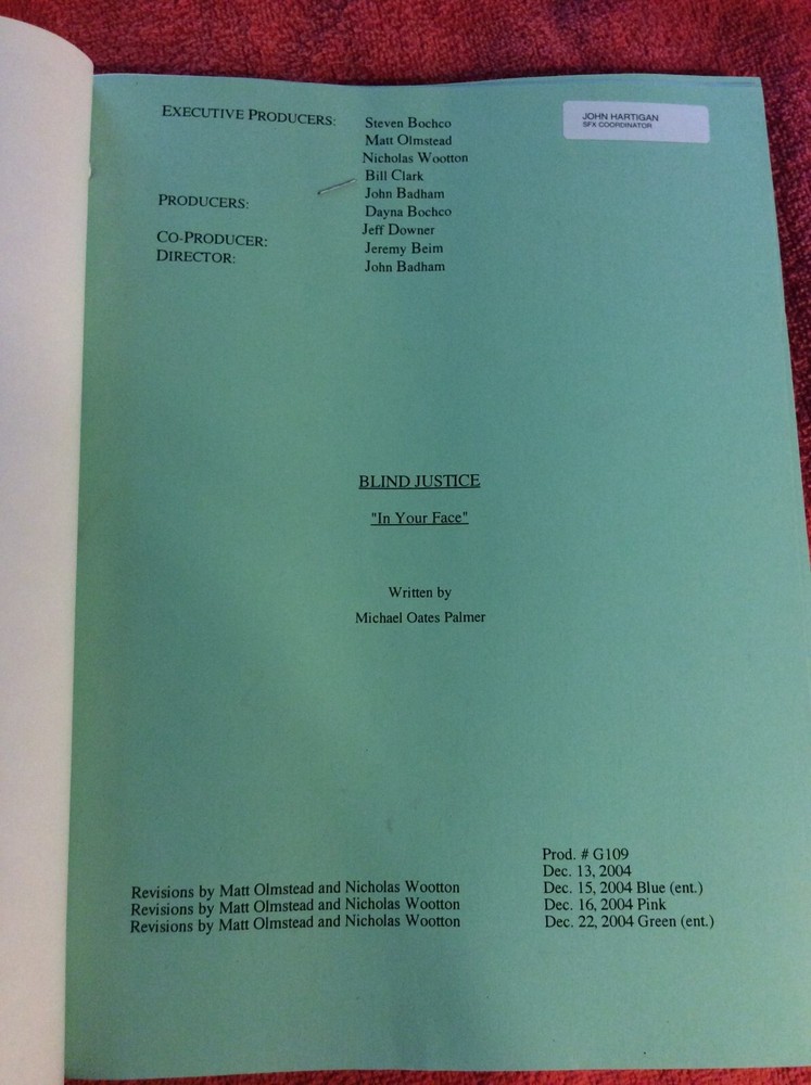 ORIGINAL SCRIPT BLIND JUSTICE IN YOUR FACE STEVEN BOCHCO RON ELDARD NICHOLS