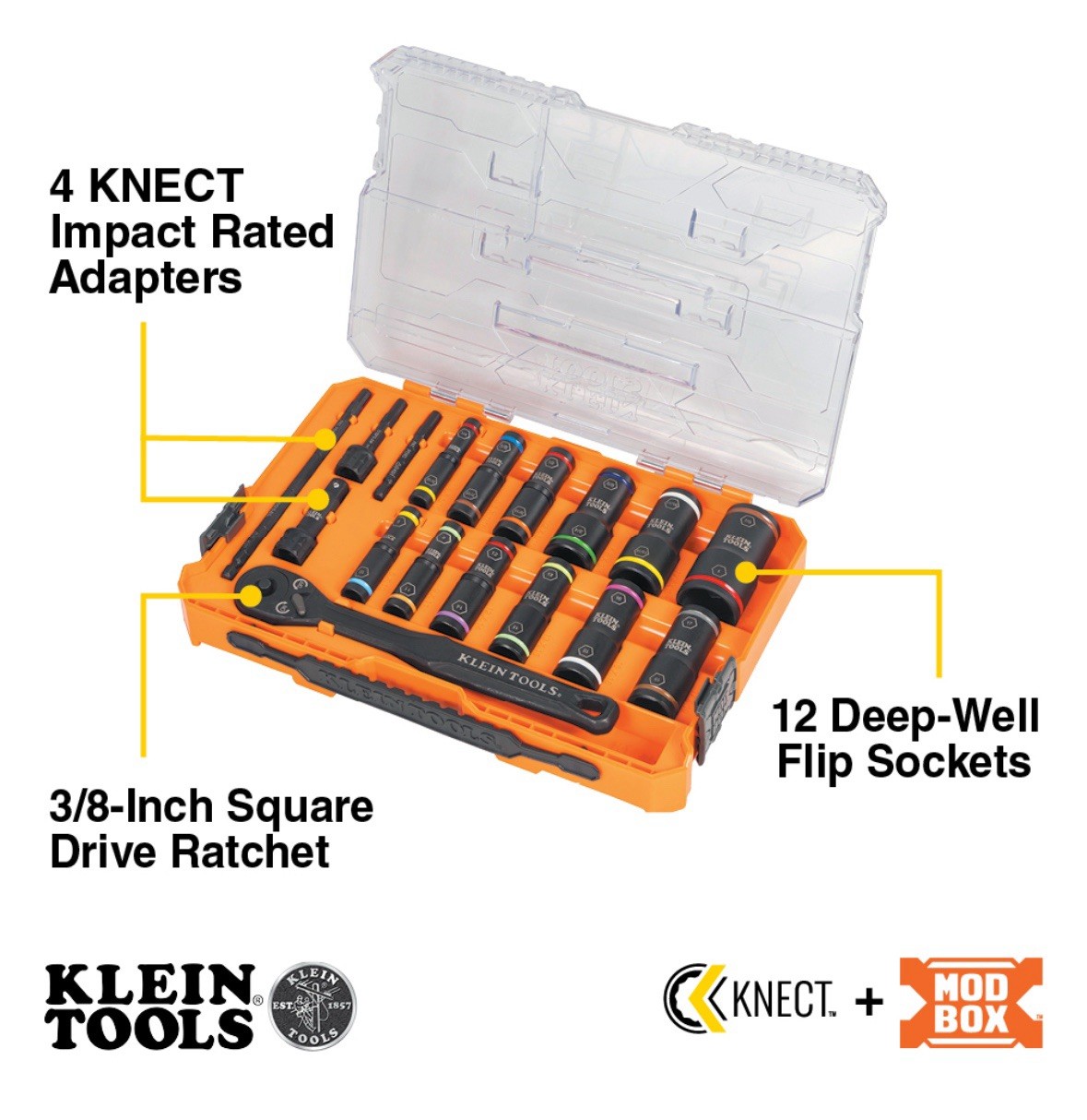 Klein Tools 65626 Flip-24 Deep-Well Heavy-Duty Impact Socket Set SAE/Metric NEW