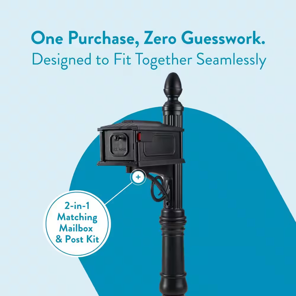 Stratford Black, Medium, Plastic, All-In-One Mailbox and Post Combo