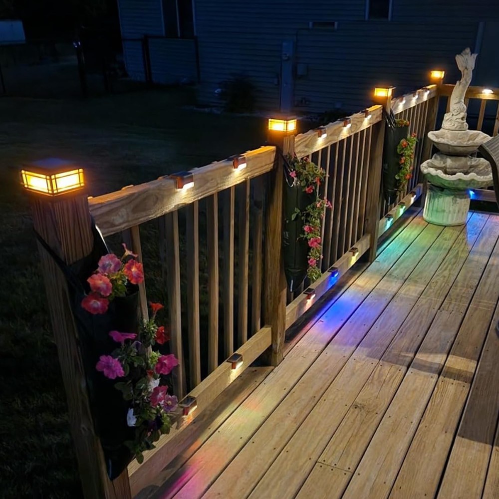 Dynaming 2 Pack Solar Post Cap Lights 2 Flickering Flame Lights, Black