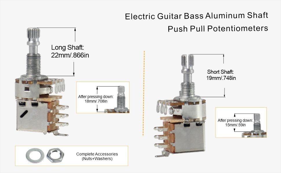 2 A500K+2 B500K Push Pull Switch Control Guitar Potentiometer Taper Long Shaft