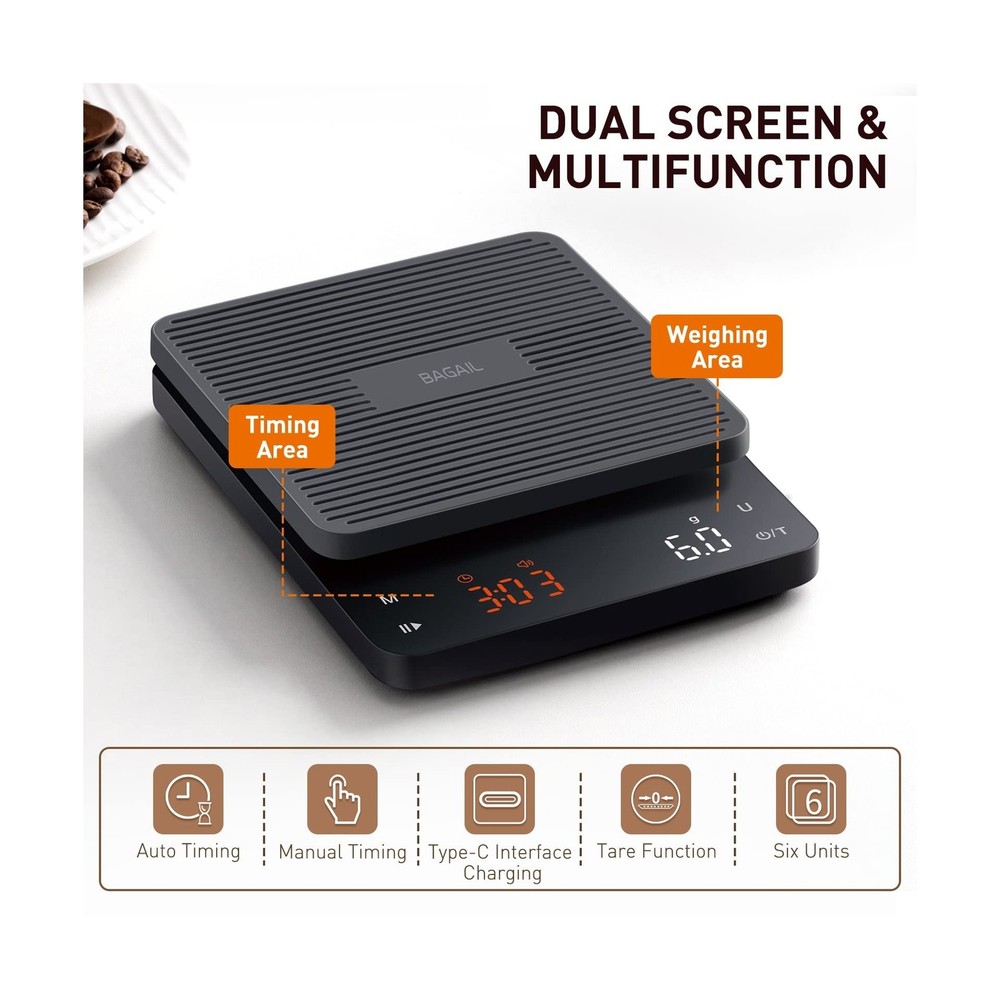BAGAIL BASICS Coffee Scale with Timer, 0.1g High Precision Kitchen ... Fast Ship