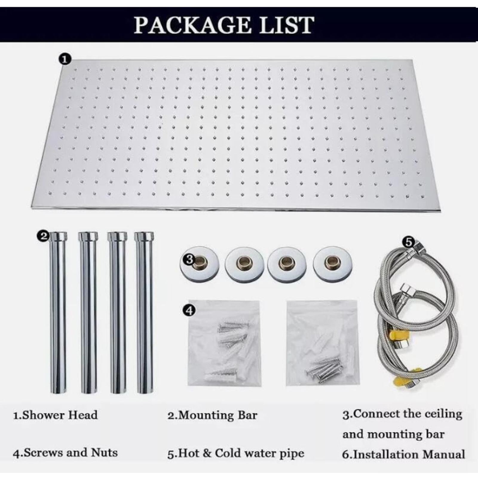 32x16" Large Rainfall High Pressure Luxury Shower Head Top Sprayer Ceiling Mount