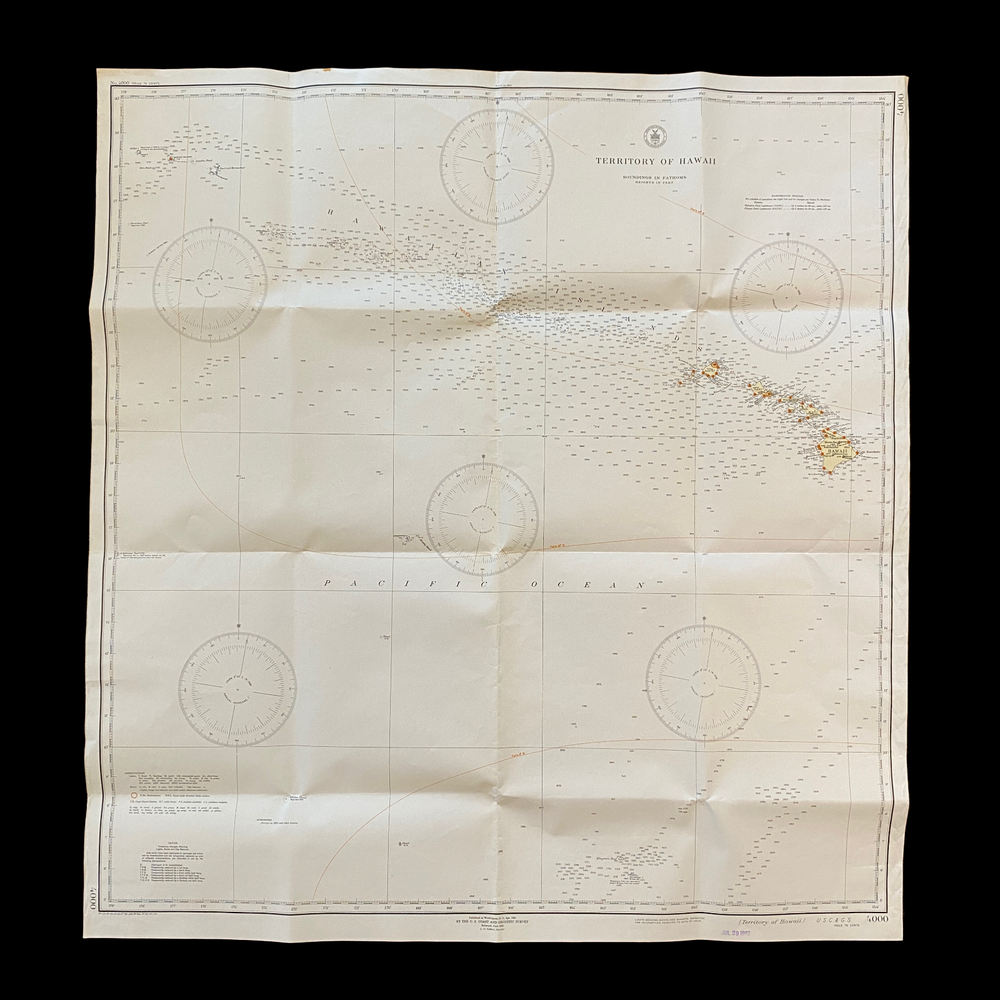 Original WWII 1940 Pearl Harbor Territory of Hawaii Fathom Depths Navigation Map