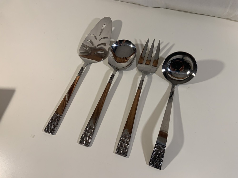 Towle Supreme Cutlery Miro Weave Pattern -4 Pc Hostess Flatware Serving Set +box