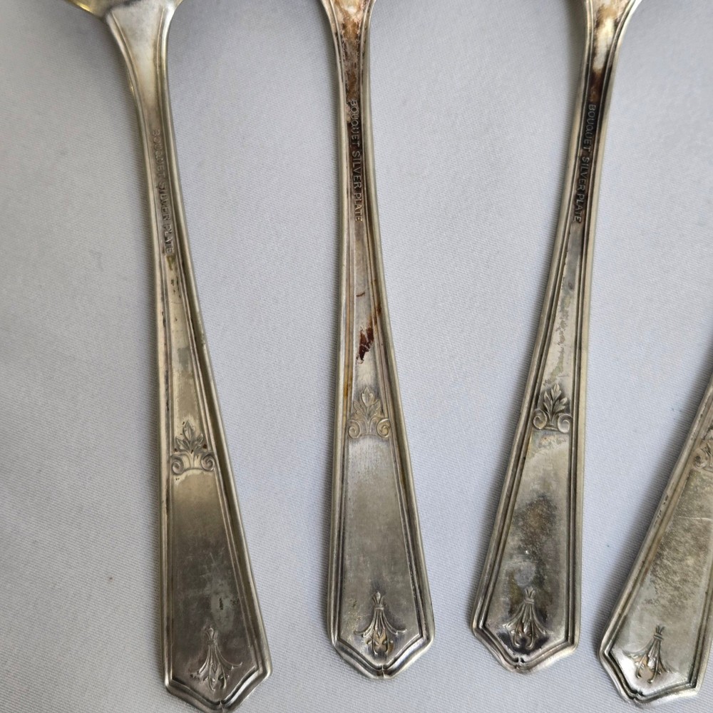 Bouquet Pattern Silverplate Teaspoons, 6", Set of 6, Vintage