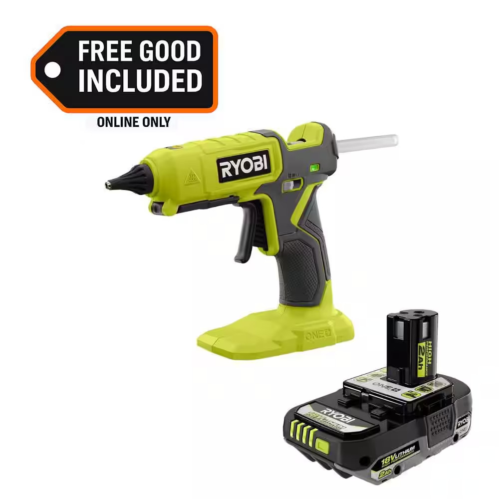 ONE+ 18V Cordless Dual Temperature Glue Gun W/ 10 Glue Sticks and FREE 2.0 Ah HI
