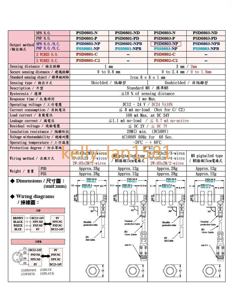100% Test 1pcs RIKO PSD0803-NP Proximity Switch
