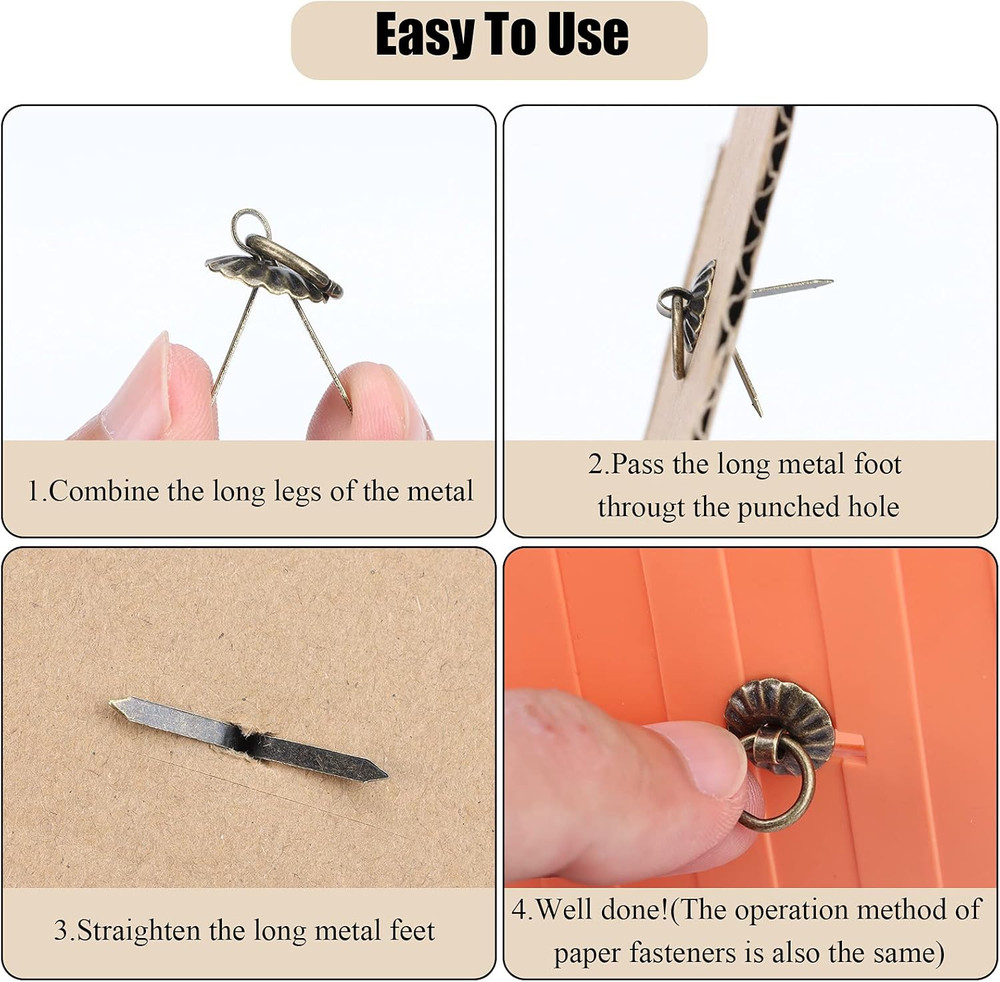 40Pcs Metal Brad Fasteners with Pull Rings Small Ring Fasteners Ring Pulls Handl