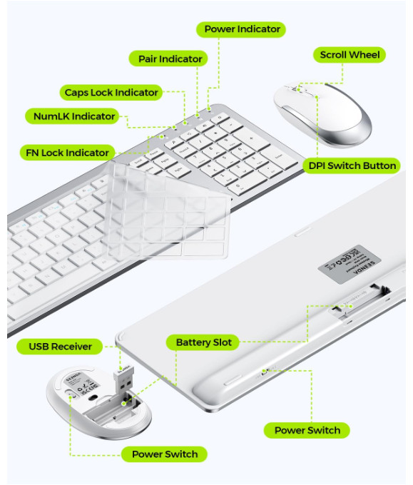 Wireless Keyboard and Mouse Combo - Full Size Slim Thin Wireless Keyboard Mouse