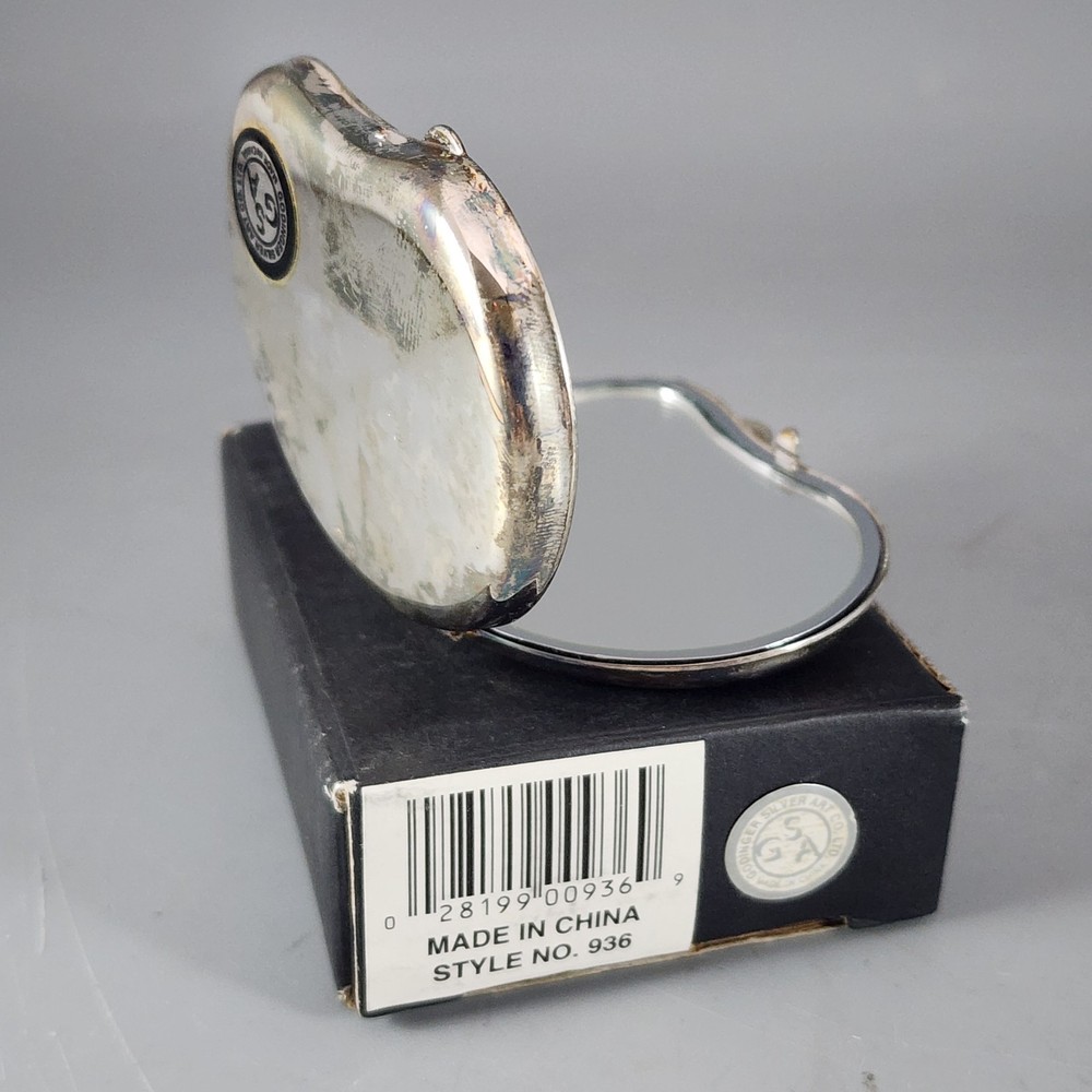 Godinger Silver Art Co Silverplate Kidney Shaped Compact Mirror 2" x 1.5"