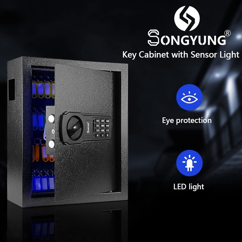 83 Keys Cabinet Wall Safe with Sensor Light and Emergency External Power Supp...