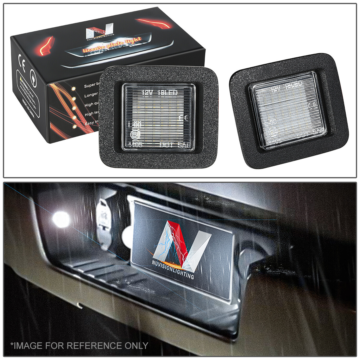 Nuvision For 15-20 Ford F150 18 SMD White LED License Plate Light Assembly Pair