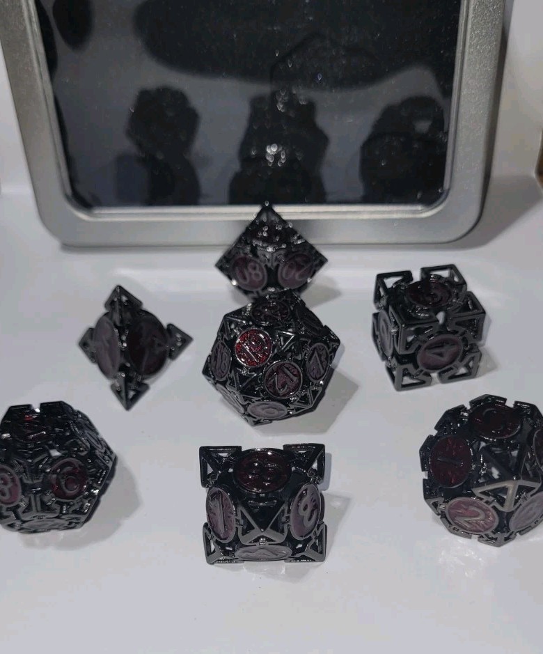 7PCS Hollow Metal Dice Set Polyhedral RPG Dice with Case