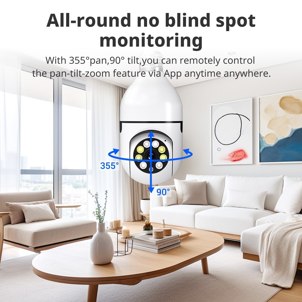 2X 360° 1080P E27 Light Bulb Camera 2.4GWiFi IR Night SmartHome Security Wireles