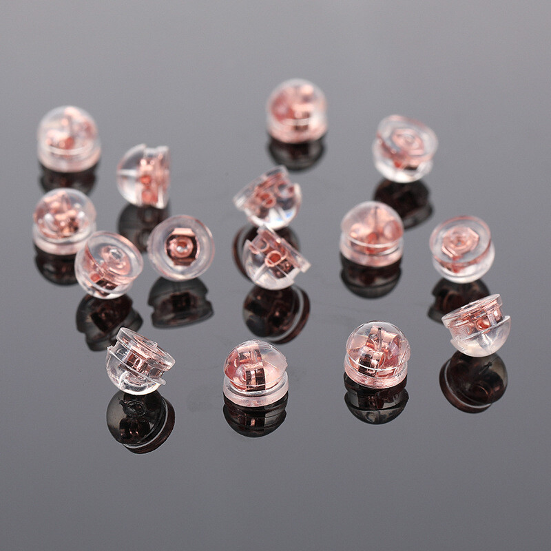 100Pc 18k Gold Silicone Rubber Flat Earring Backs for Studs Upgrade Dual Locking