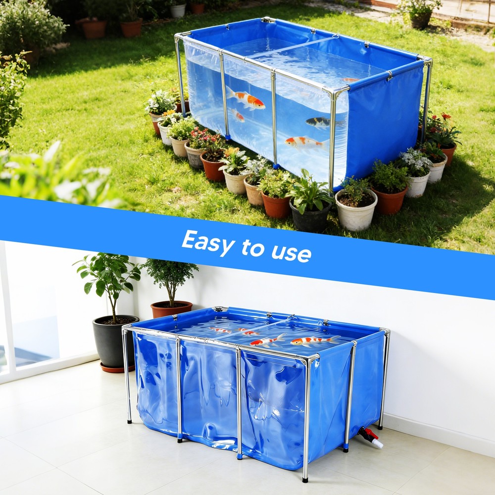 Rectangular Goldfish Tank with Frame & Drain Valve Above Ground Fish Pond Clear