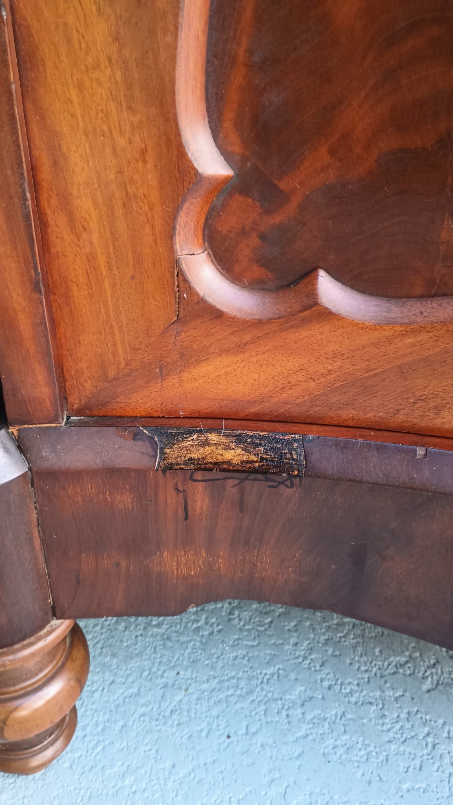 Antique Serpentine Mahogany Dresser Marble Top & Mirror Shelf Entryway Table