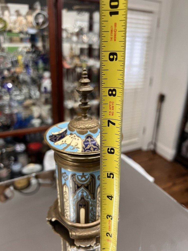 Antique Mid Eastern Brass Enamel Lidded Jar