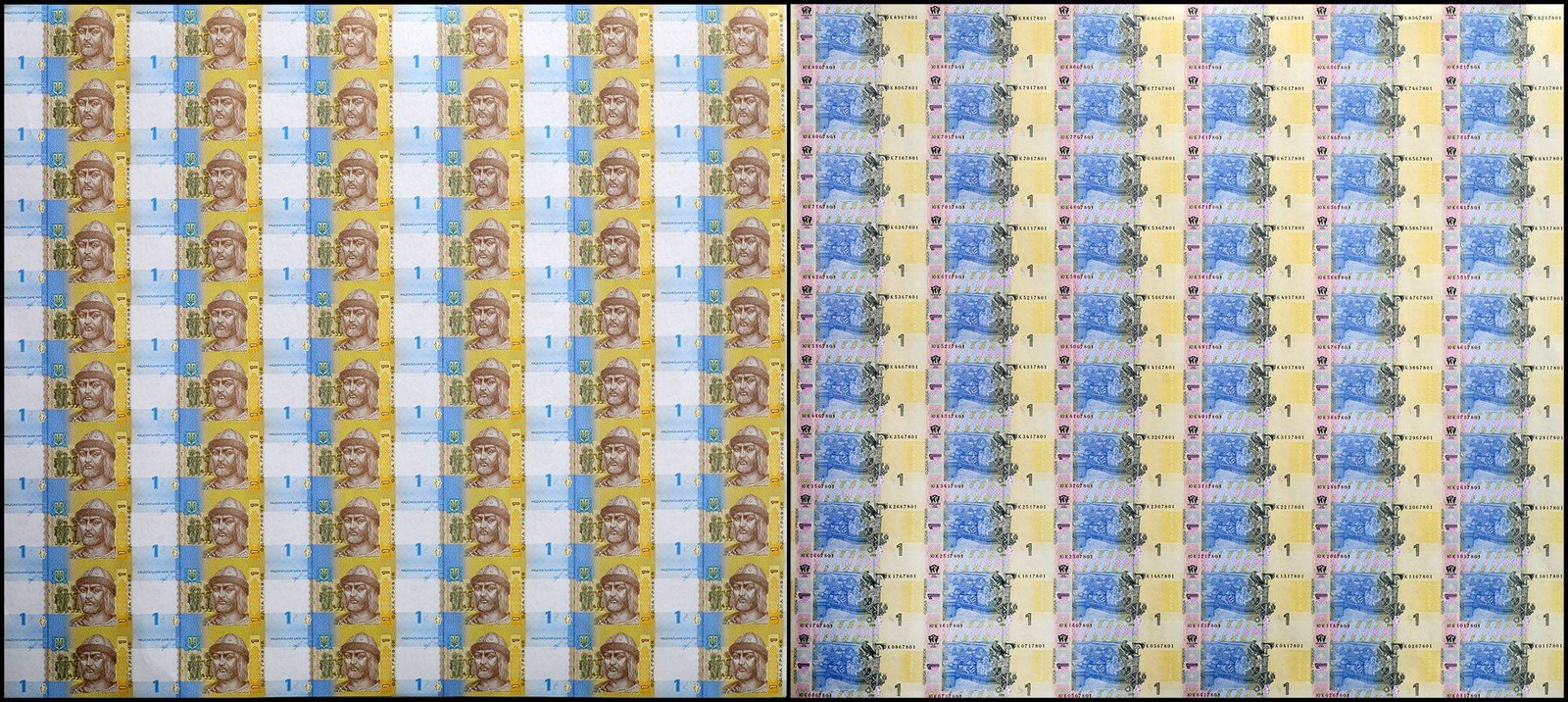 Ukraine 1 Hryvnia, 2018, P-116Ad, UNC, 60 Pieces Uncut Sheet