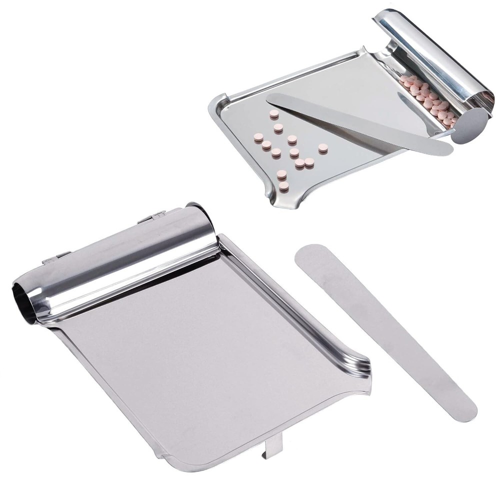 Stainless Steel Pill Counting Tray and Spatula