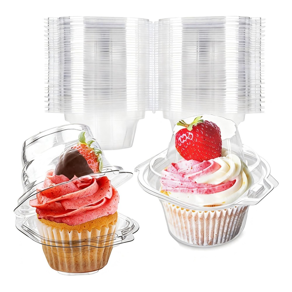 LOKQING 50 Pcs Cupcake Boxes Plastic Individual Standard, Clear
