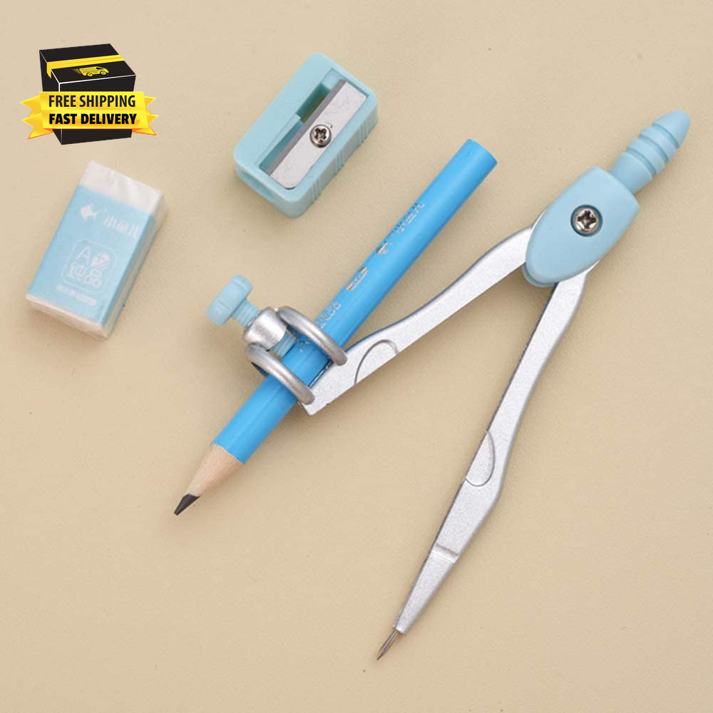 8 Pcs Compass/Math Set for Students with Shatterproof Storage Box, Geometry Set
