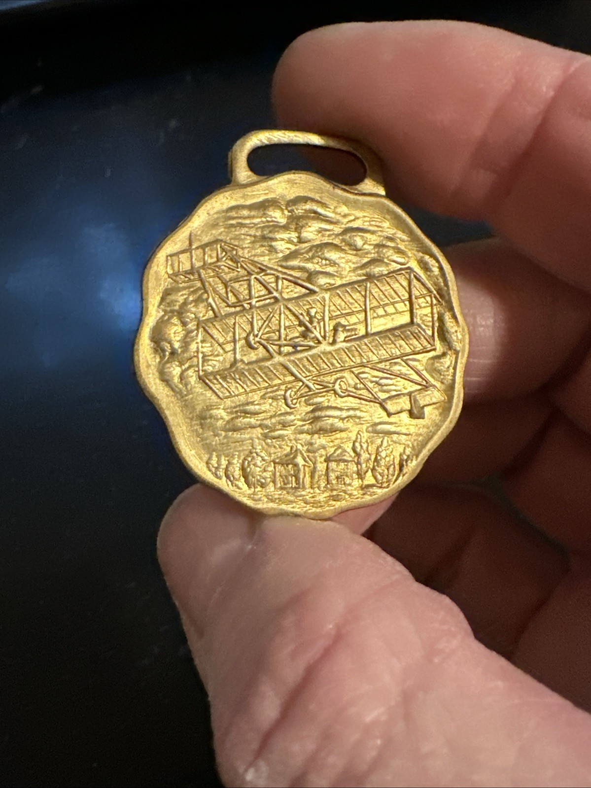 Vintage NOS Brass Relief Style Watch Fob Wright Brothers First Flight