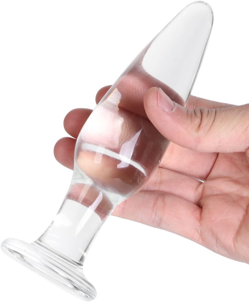 3 Pieces Glass Butt Plug Set Crystal Butt Plug Training Kit with Smooth Flat Bas