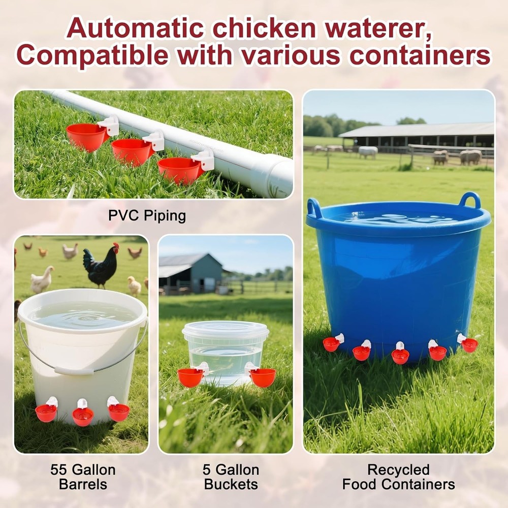 Easy Install Automatic Chicken Waterer – Durable Cups for Ducks, Turkeys & More