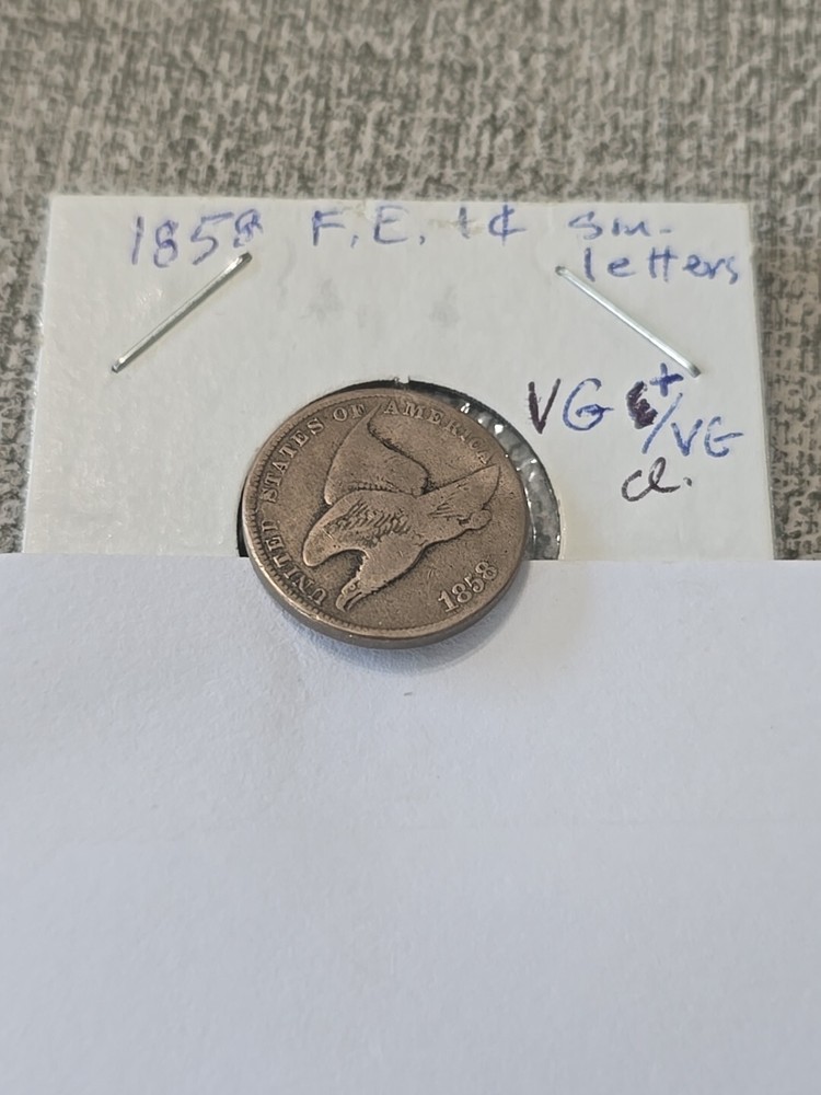 1858 Flying Eagle Penny Cent SL VG+ / VG Cleaned