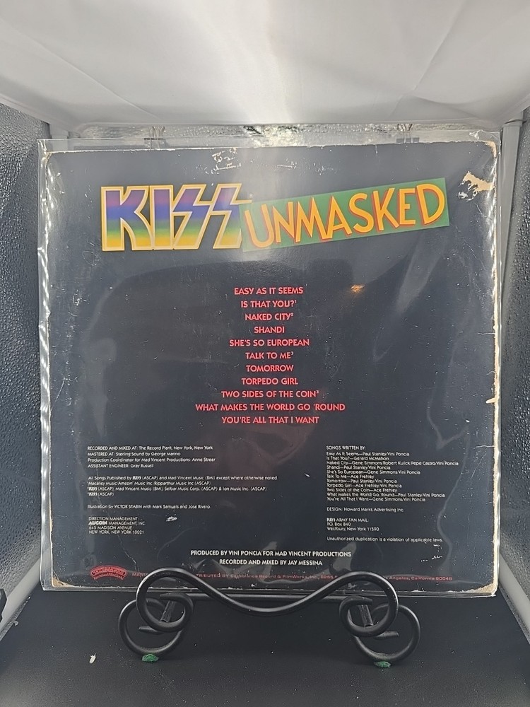 KISS Unmasked Autographed Inner Peter Chris & Ace Frehley Casablanca VG+/VG