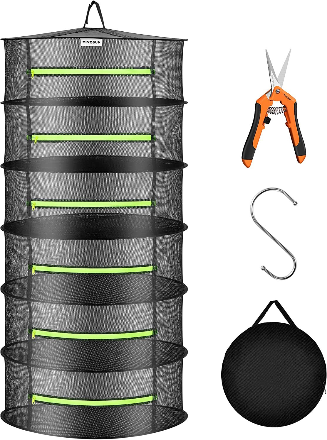 2ft 6-Layer Hanging Herb Mesh Rack Foldable Drying Net with Zippers